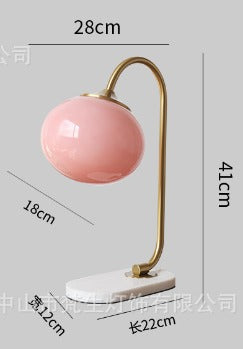 Elena - Nordic Gold Global Read Book Light Nordic Style 1-Head Pink Glass Night Table Lamp with Metal Gooseneck Arm