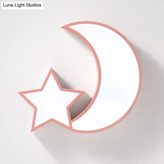 A Celestial Glow For Kids: Led Star And Moon Acrylic Flush Mount Ceiling Light Pink / White