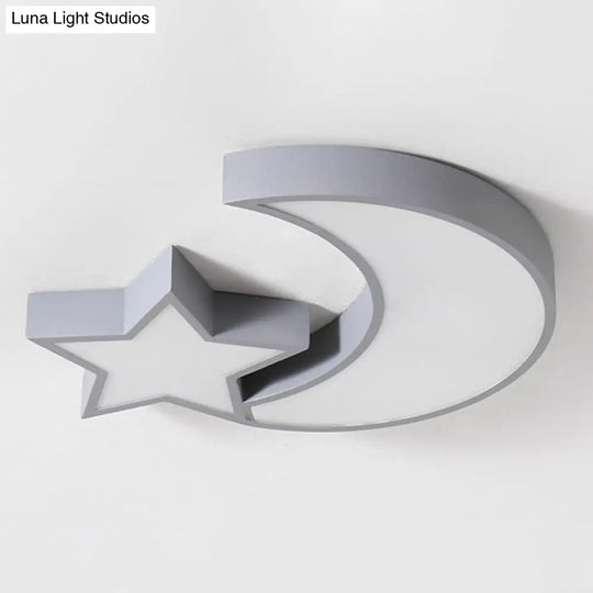 A Celestial Glow For Kids: Led Star And Moon Acrylic Flush Mount Ceiling Light Grey / White