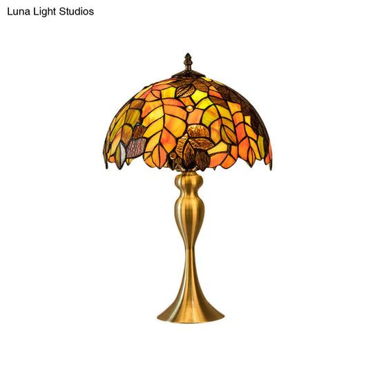 Abigail - Baroque 1-Light Leaf Patterned Night Lamp Gold Finish Hand Cut Glass Table Lighting With