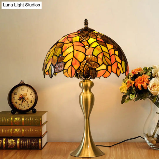 Abigail - Baroque 1-Light Leaf Patterned Night Lamp Gold Finish Hand Cut Glass Table Lighting With