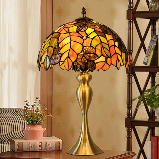 Abigail - Baroque 1-Light Leaf Patterned Night Lamp Gold Finish Hand Cut Glass Table Lighting With