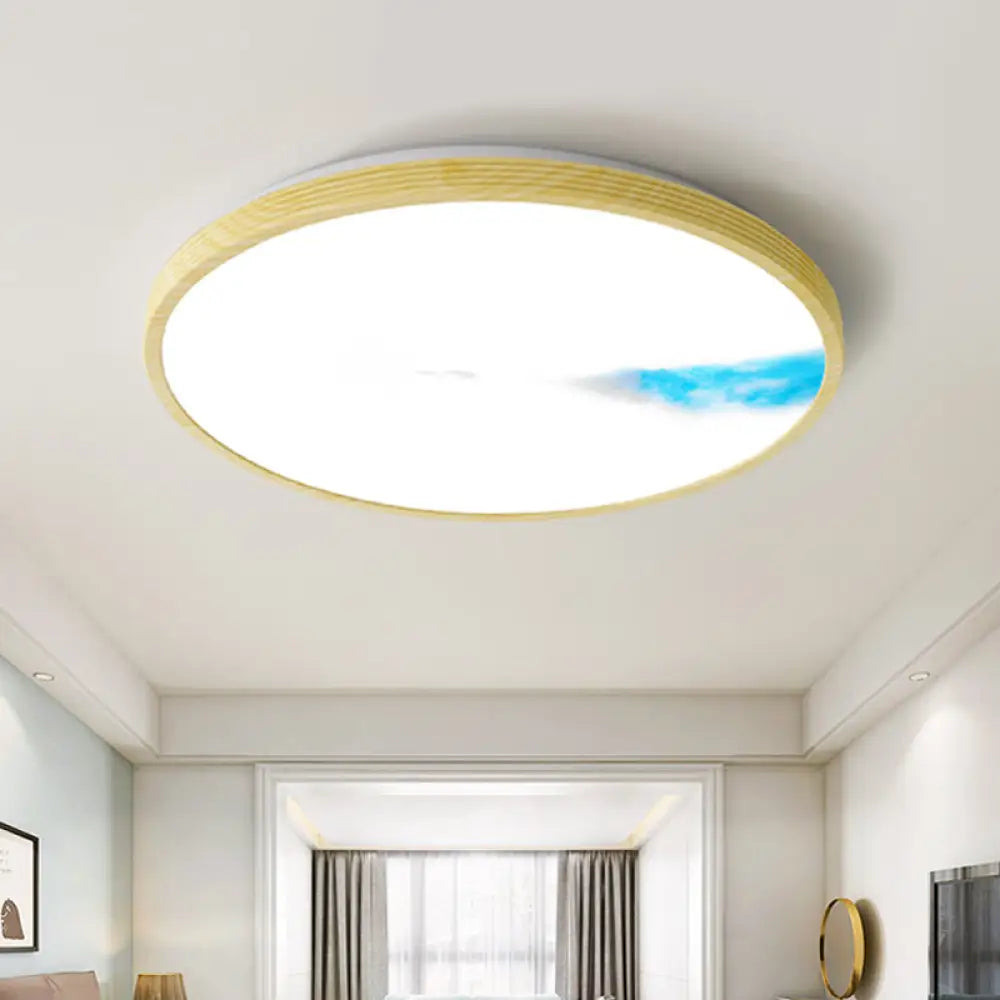 Abstract Mountain And Fisherman Pattern Yellow Circle Led Flush Mount Ceiling Light