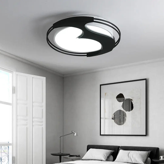 Abstract Pattern Led Ceiling Light For Kids Room Or Hotel - Round Acrylic Design In Black / 18’ Warm