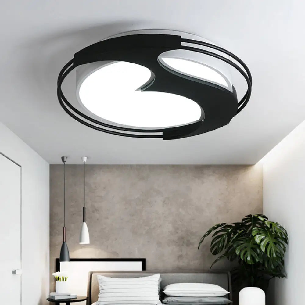 Abstract Pattern Led Ceiling Light For Kids Room Or Hotel - Round Acrylic Design In Black / 21.5’