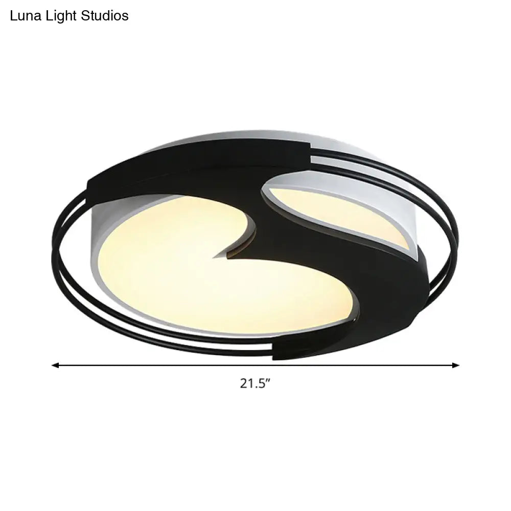 Abstract Pattern Led Ceiling Light For Kids Room Or Hotel - Round Acrylic Design In Black
