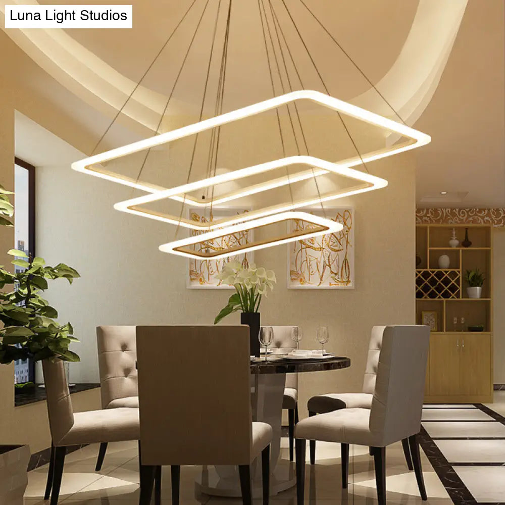 Led Acrylic Chandelier Lamp - Modern White Rectangle Design 2/3/4-Tier Warm/White Light / 3 Tiers