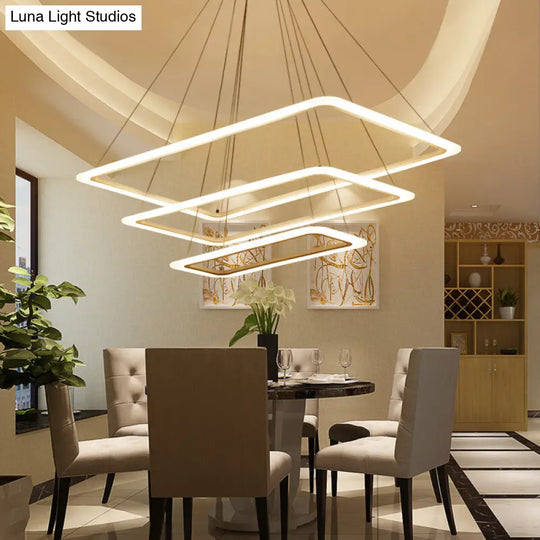 Led Acrylic Chandelier Lamp - Modern White Rectangle Design 2/3/4-Tier Warm/White Light / 3 Tiers