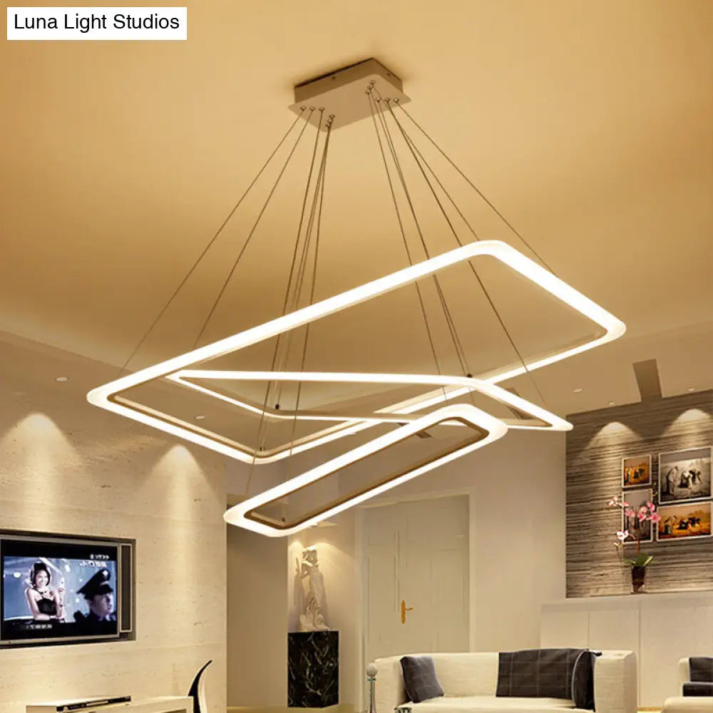 Led Acrylic Chandelier Lamp - Modern White Rectangle Design 2/3/4-Tier Warm/White Light