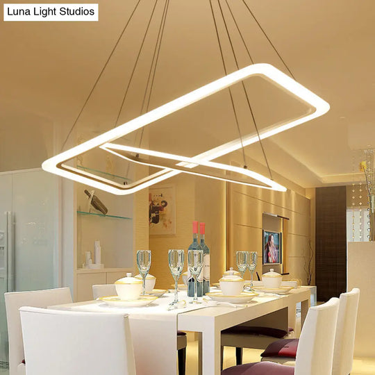 Led Acrylic Chandelier Lamp - Modern White Rectangle Design 2/3/4-Tier Warm/White Light / 2 Tiers