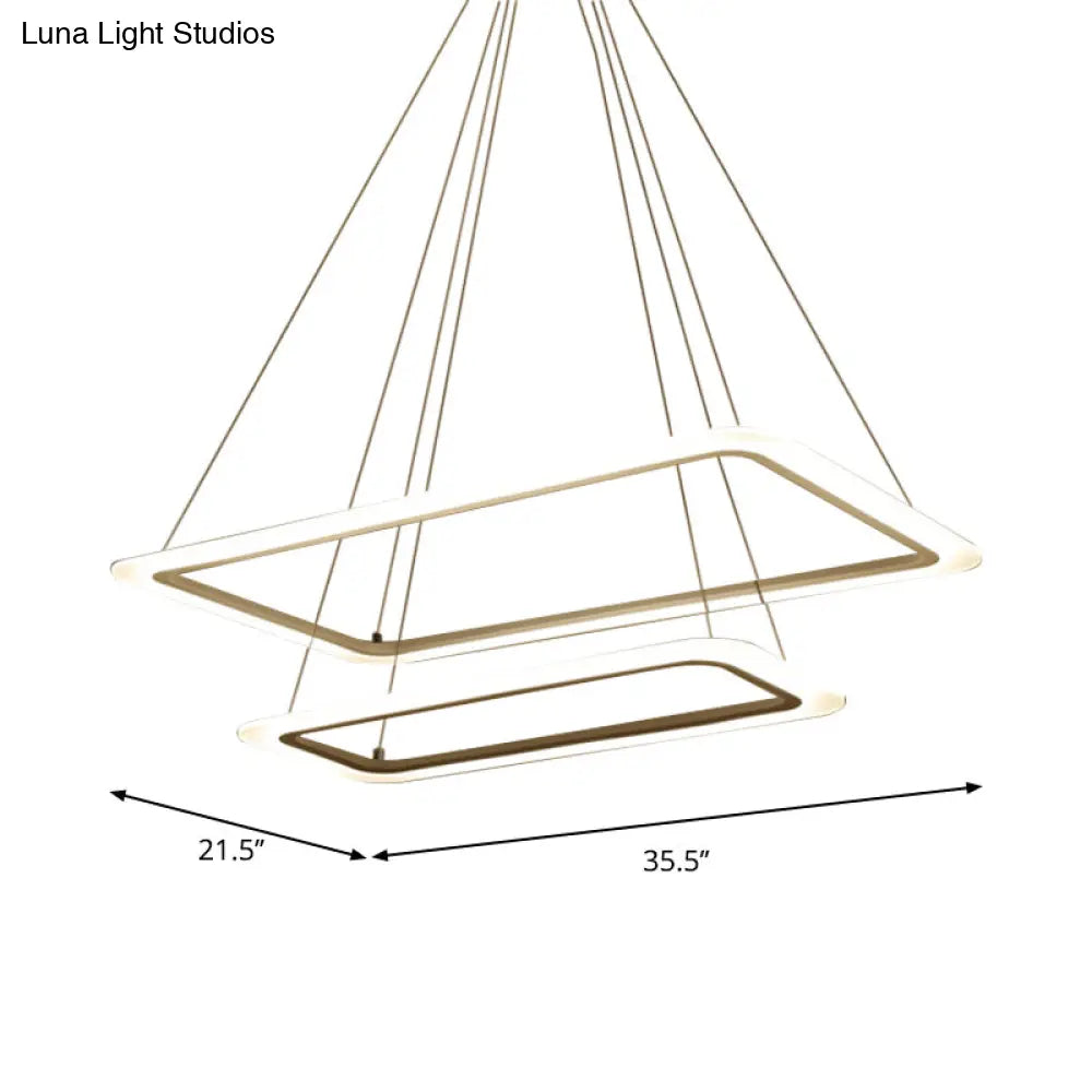 Led Acrylic Chandelier Lamp - Modern White Rectangle Design 2/3/4-Tier Warm/White Light