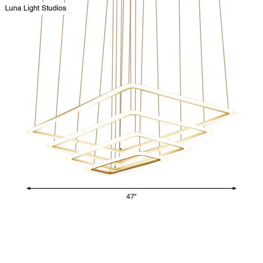 Led Acrylic Chandelier Lamp - Modern White Rectangle Design 2/3/4-Tier Warm/White Light