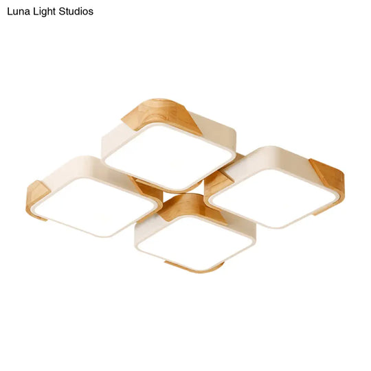 Acrylic 4-Square Led Ceiling Light: Nordic Style Flush Mount In Warm Or White Light For Nursing Room
