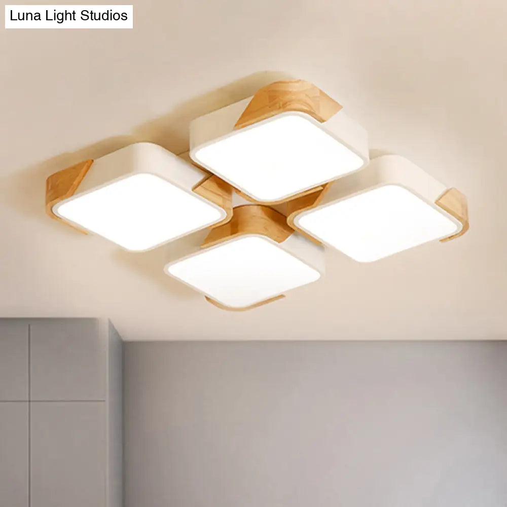 Acrylic 4-Square Led Ceiling Light: Nordic Style Flush Mount In Warm Or White Light For Nursing Room
