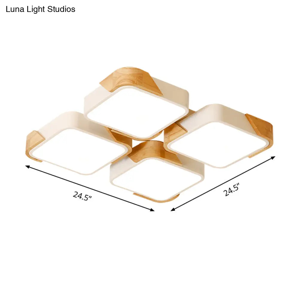 Acrylic 4-Square Led Ceiling Light: Nordic Style Flush Mount In Warm Or White Light For Nursing Room