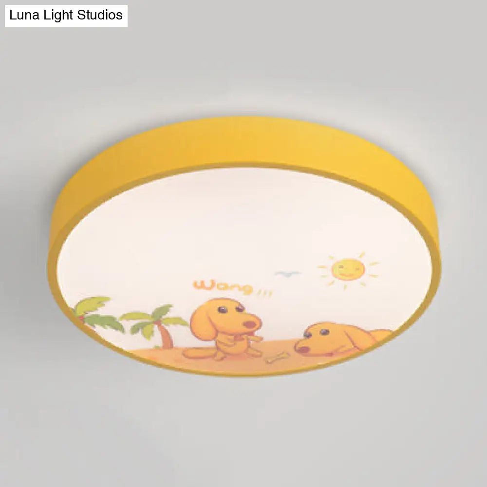 Acrylic Cartoon Flush Mount Ceiling Light For Kids Bedroom Yellow / White Dog