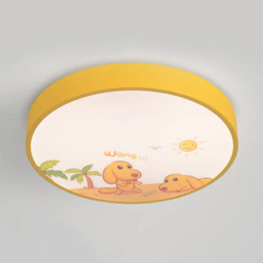 Acrylic Cartoon Flush Mount Ceiling Light For Kid’s Bedroom Yellow / White Dog