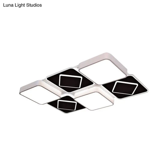 Acrylic Checkerboard Led Ceiling Lamp - Nordic Style Flush Light In Black & White For Bedroom