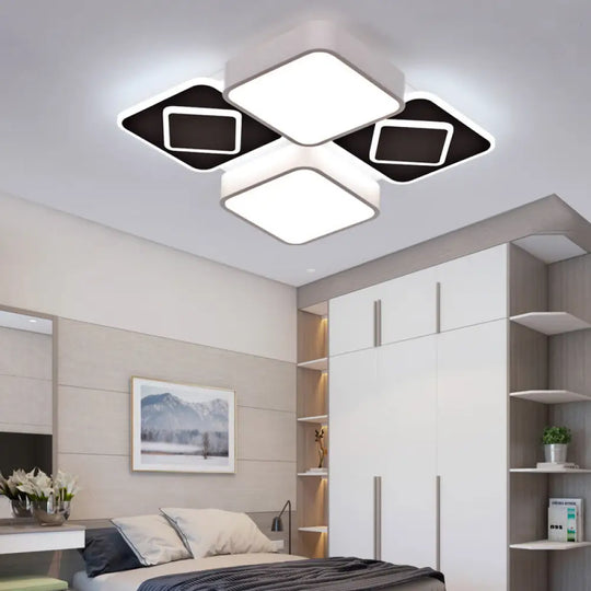 Acrylic Checkerboard Led Ceiling Lamp - Nordic Style Flush Light In Black & White For Bedroom White