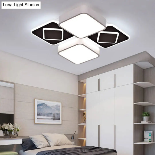 Acrylic Checkerboard Led Ceiling Lamp - Nordic Style Flush Light In Black & White For Bedroom