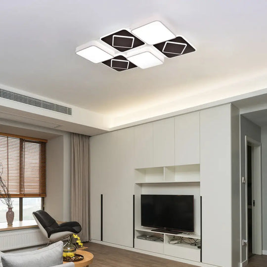 Acrylic Checkerboard Led Ceiling Lamp - Nordic Style Flush Light In Black & White For Bedroom White