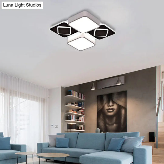 Acrylic Checkerboard Led Ceiling Lamp - Nordic Style Flush Light In Black & White For Bedroom