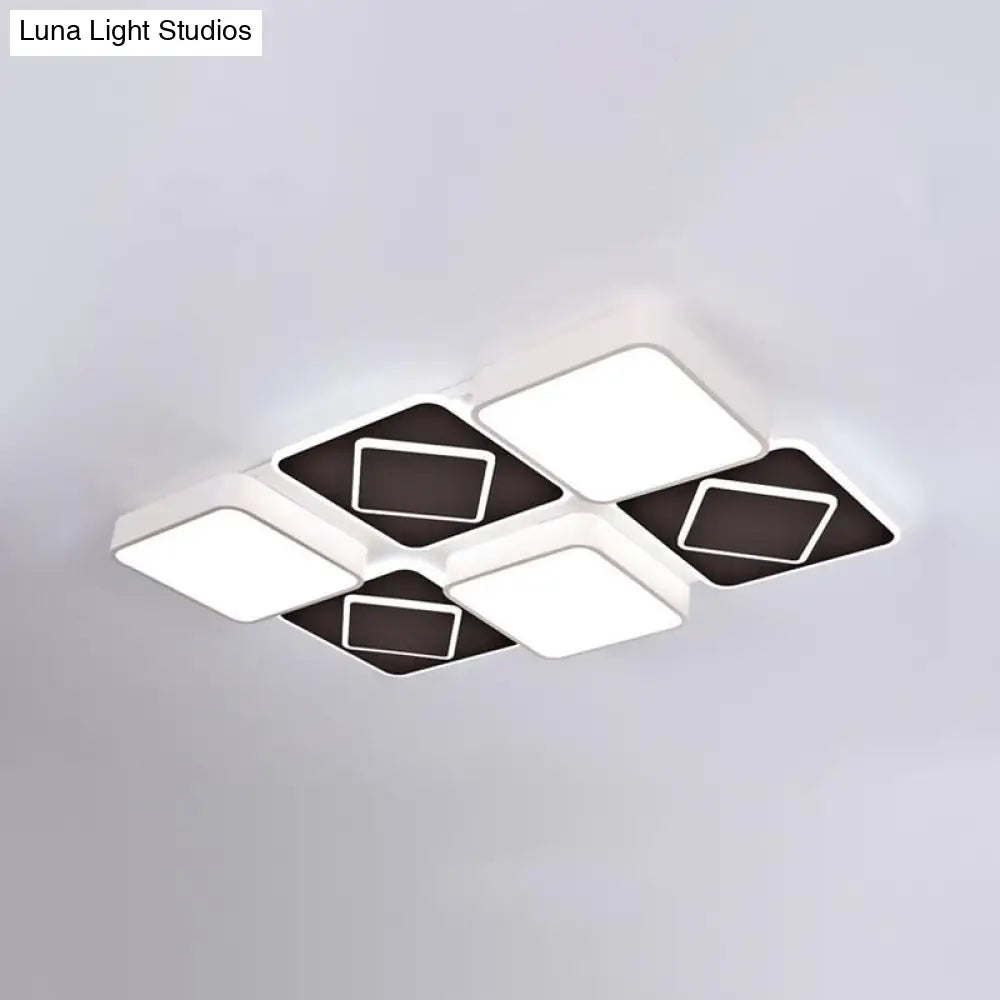 Acrylic Checkerboard Led Ceiling Lamp - Nordic Style Flush Light In Black & White For Bedroom