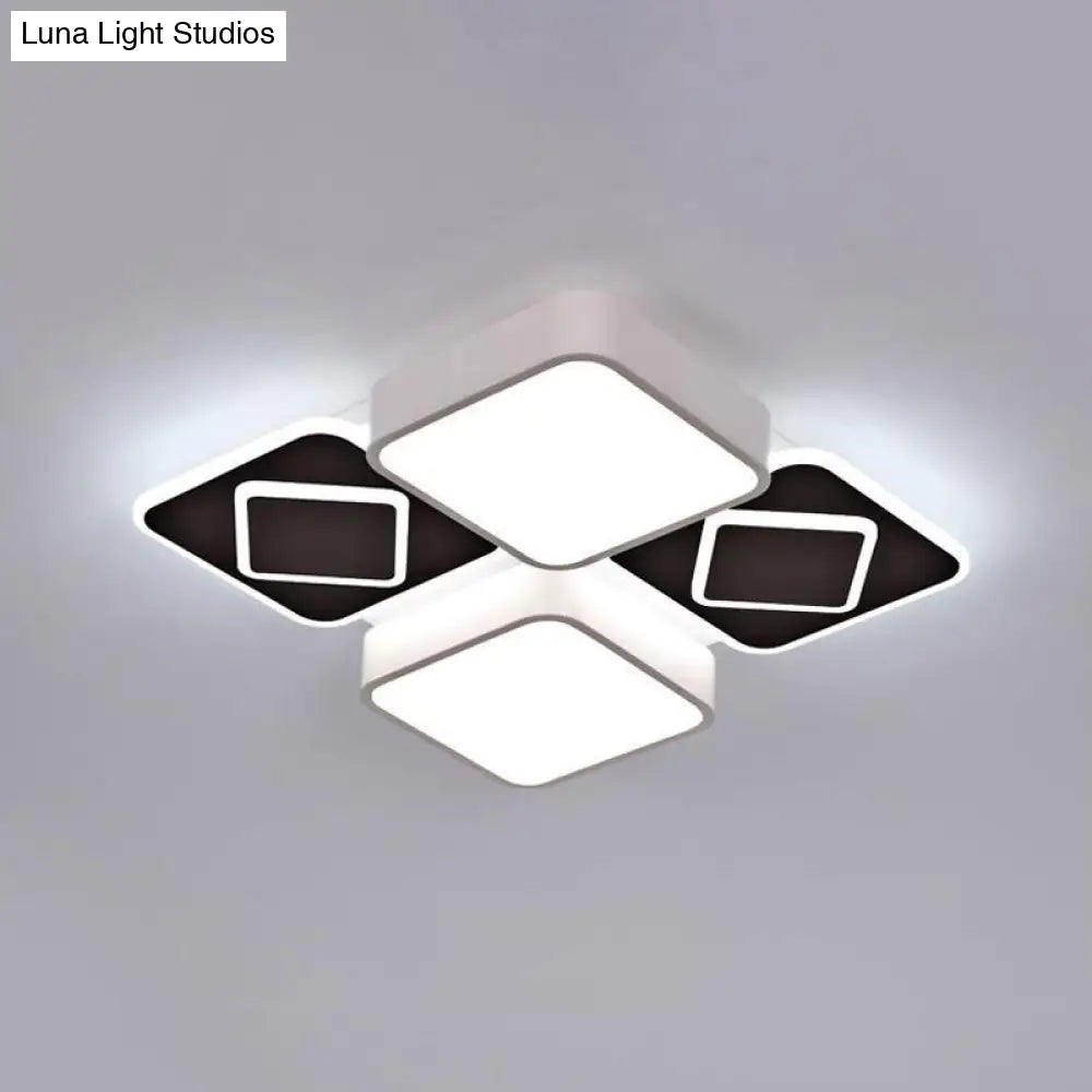 Acrylic Checkerboard Led Ceiling Lamp - Nordic Style Flush Light In Black & White For Bedroom