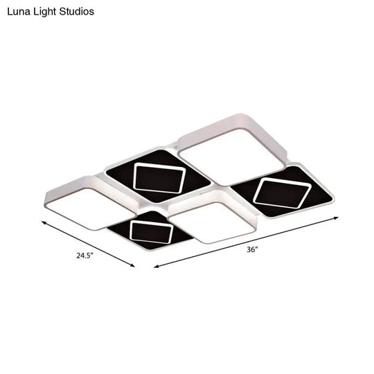 Acrylic Checkerboard Led Ceiling Lamp - Nordic Style Flush Light In Black & White For Bedroom