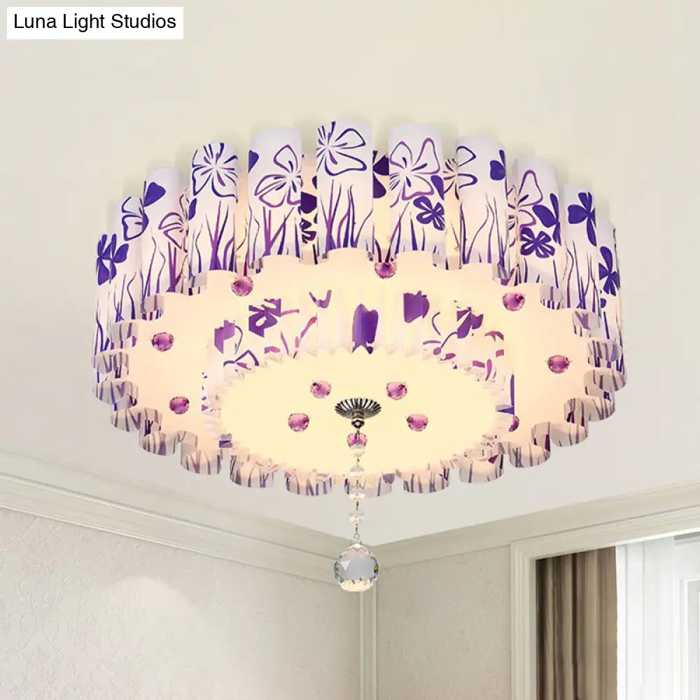 Acrylic Dual-Layered Flushmount Countryside Led Ceiling Lamp For Restaurants With Crystal Ball -