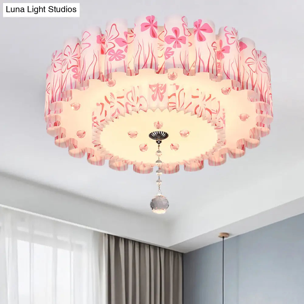 Acrylic Dual-Layered Flushmount Countryside Led Ceiling Lamp For Restaurants With Crystal Ball -