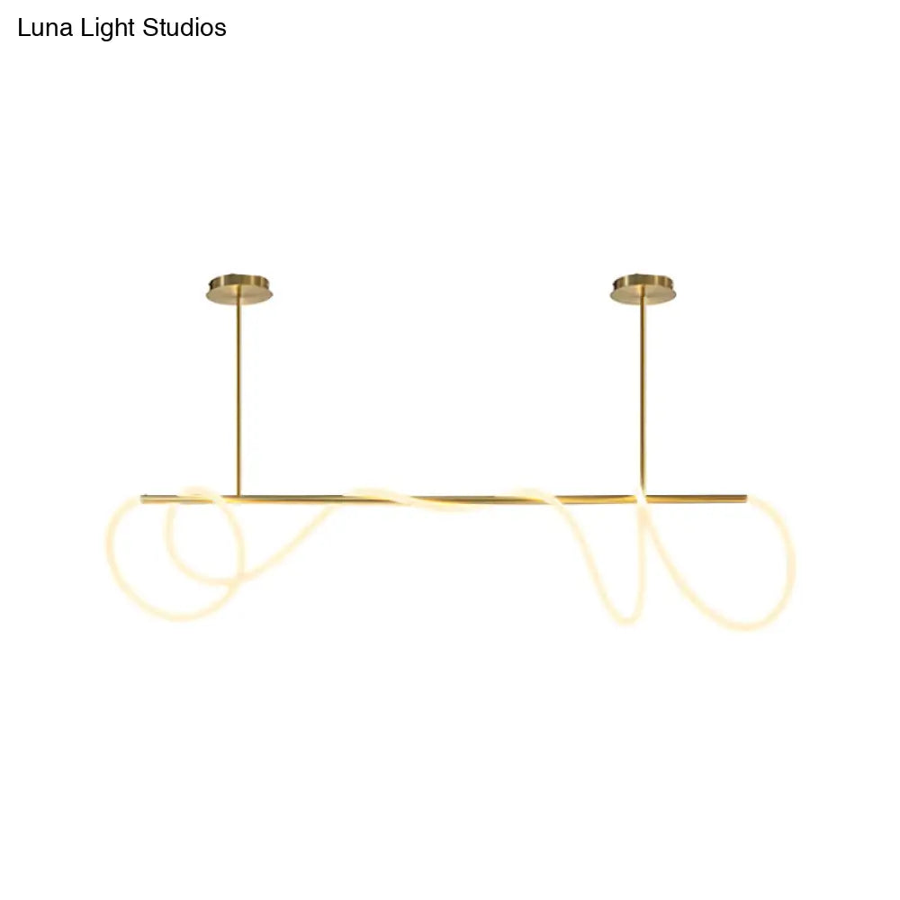 Acrylic Flex Tube Suspension Light: Minimalist Led Island Lamp In Gold With Linear Arm -