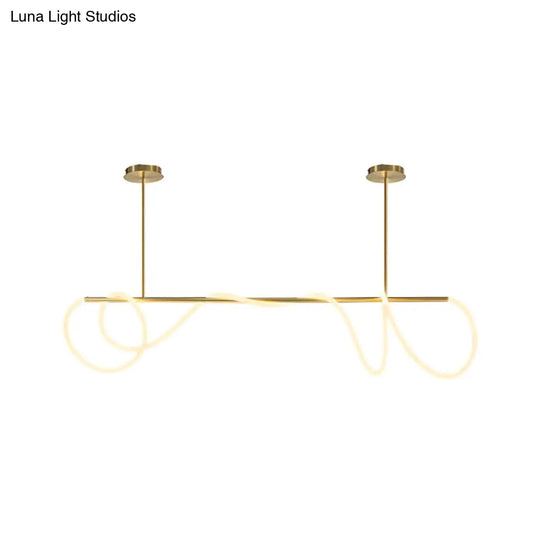 Acrylic Flex Tube Suspension Light: Minimalist Led Island Lamp In Gold With Linear Arm -