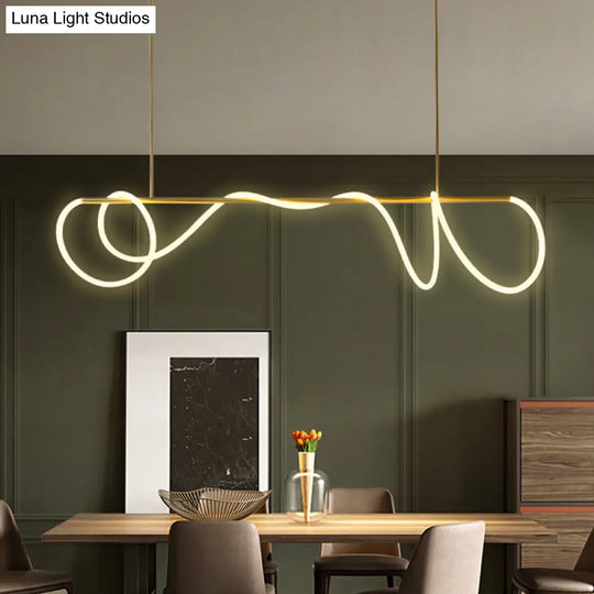 Acrylic Flex Tube Suspension Light: Minimalist Led Island Lamp In Gold With Linear Arm -