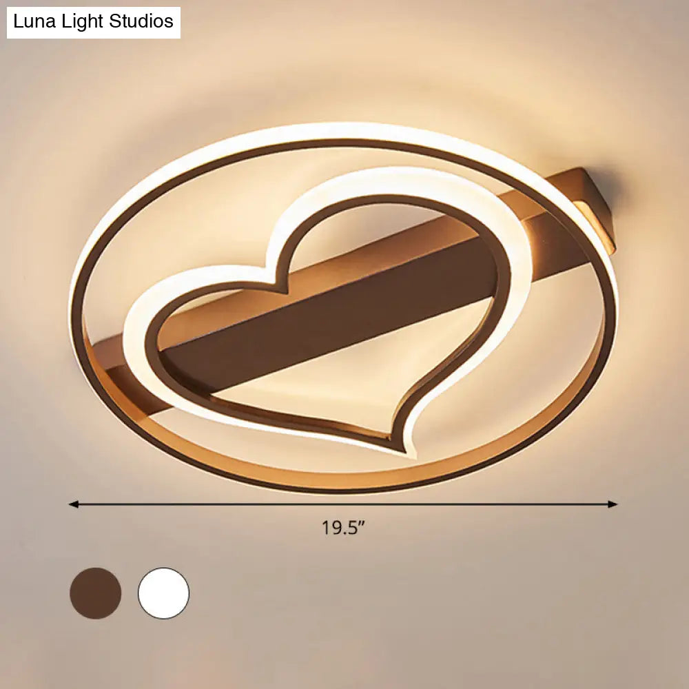 Acrylic Flush Led Ceiling Lamp - Heart Design Simple Style White/Coffee Variants 16’/19.5’ Wide