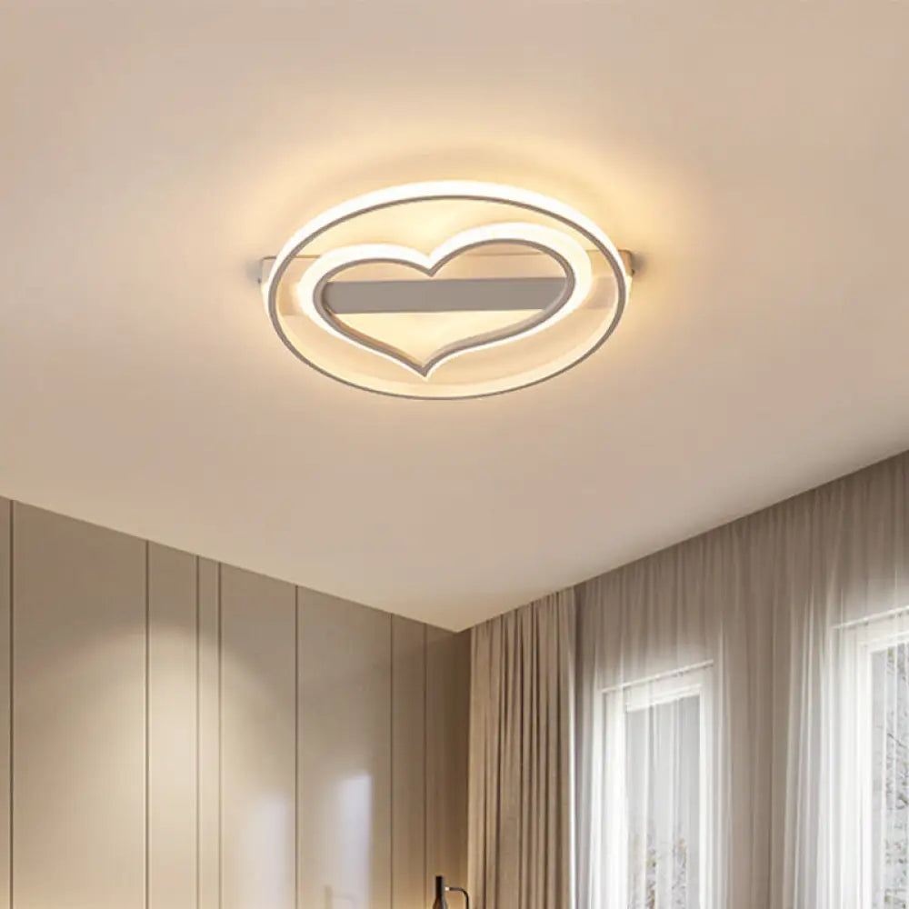 Acrylic Flush Led Ceiling Lamp - Heart Design Simple Style White/Coffee Variants 16’/19.5’ Wide