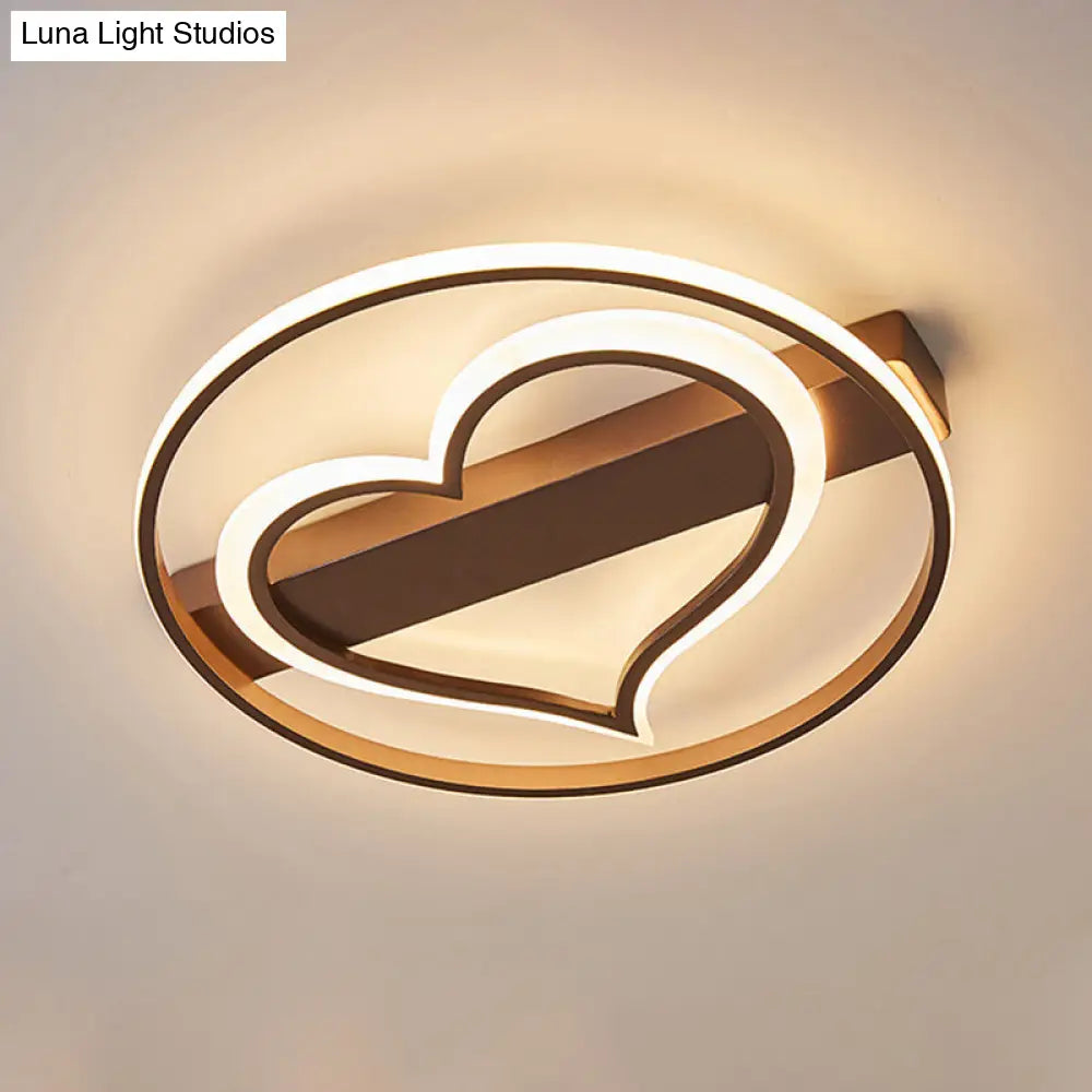 Acrylic Flush Led Ceiling Lamp - Heart Design Simple Style White/Coffee Variants 16/19.5 Wide