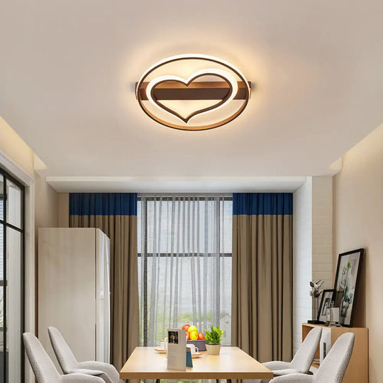 Acrylic Flush Led Ceiling Lamp - Heart Design Simple Style White/Coffee Variants 16’/19.5’ Wide