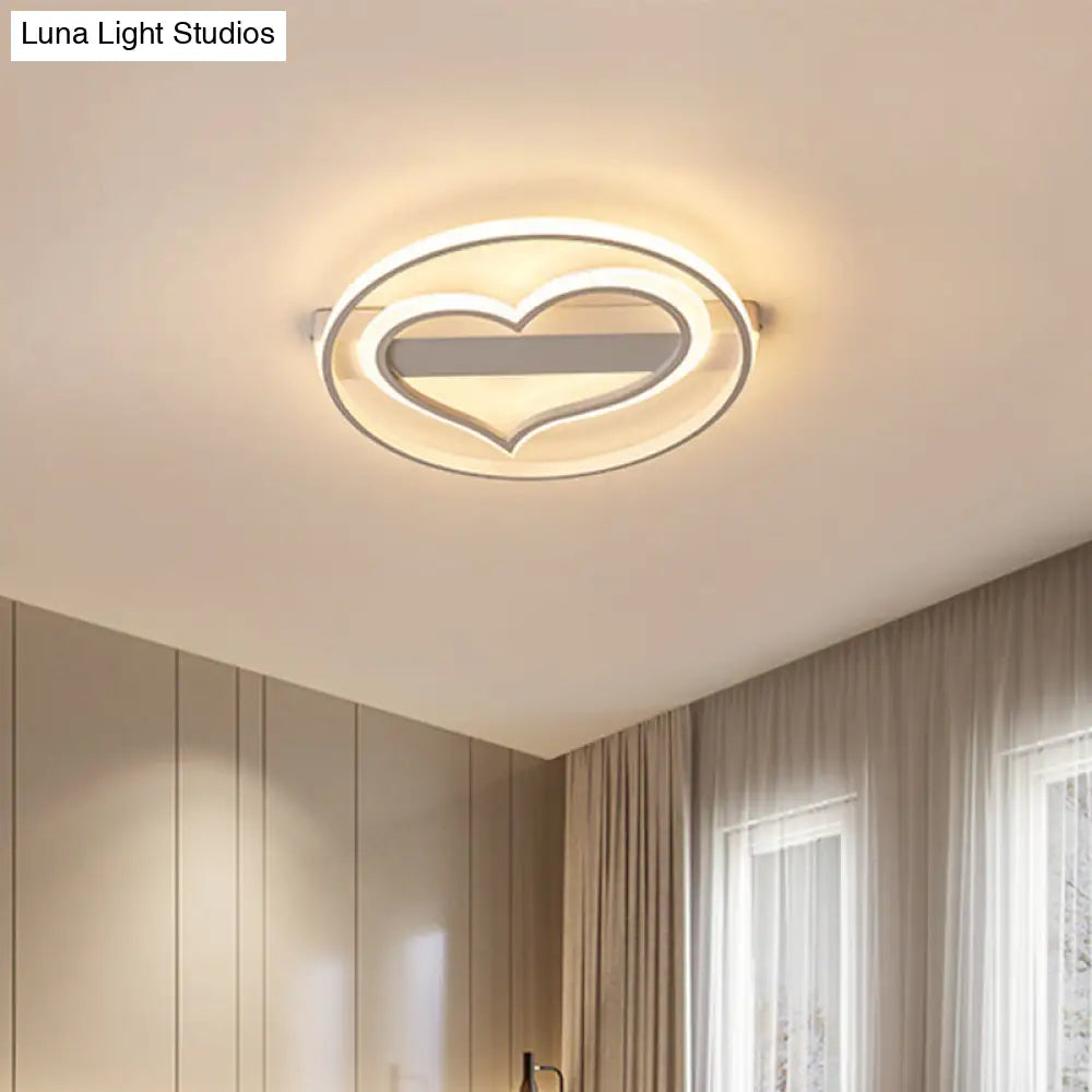 Acrylic Flush Led Ceiling Lamp - Heart Design Simple Style White/Coffee Variants 16/19.5 Wide