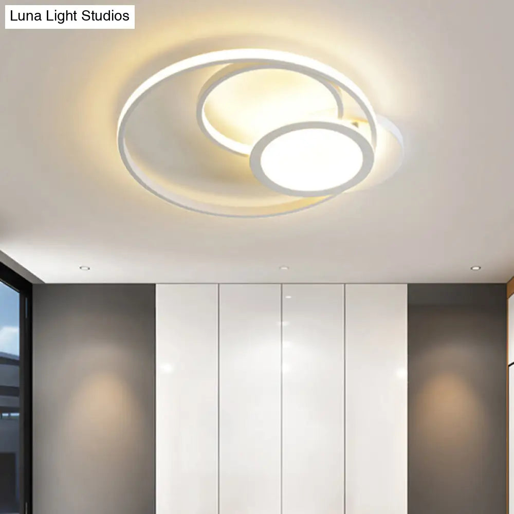 Acrylic Flush Mount Led Ceiling Lamp In White/Black - Modern Multi - Hoop Design Warm Light