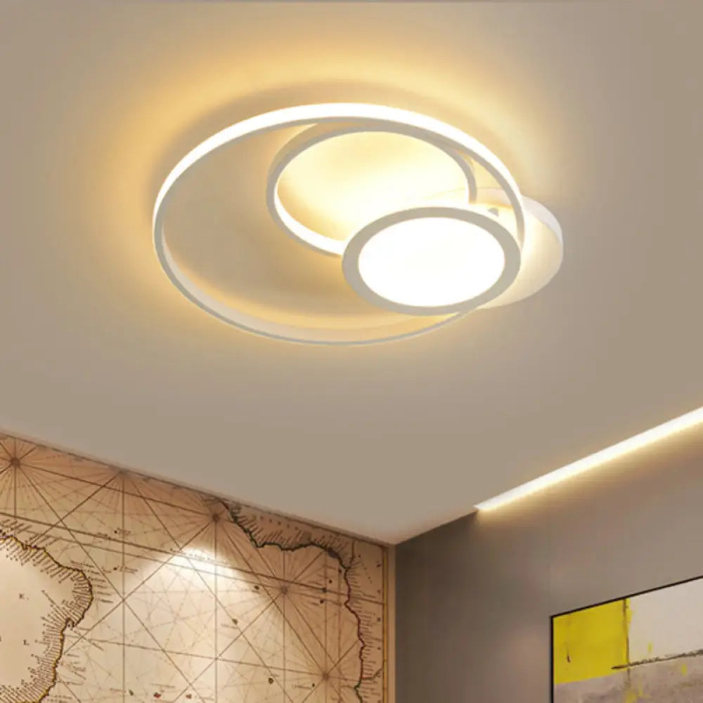 Acrylic Flush Mount Led Ceiling Lamp In White/Black - Modern Multi - Hoop Design Warm Light White /
