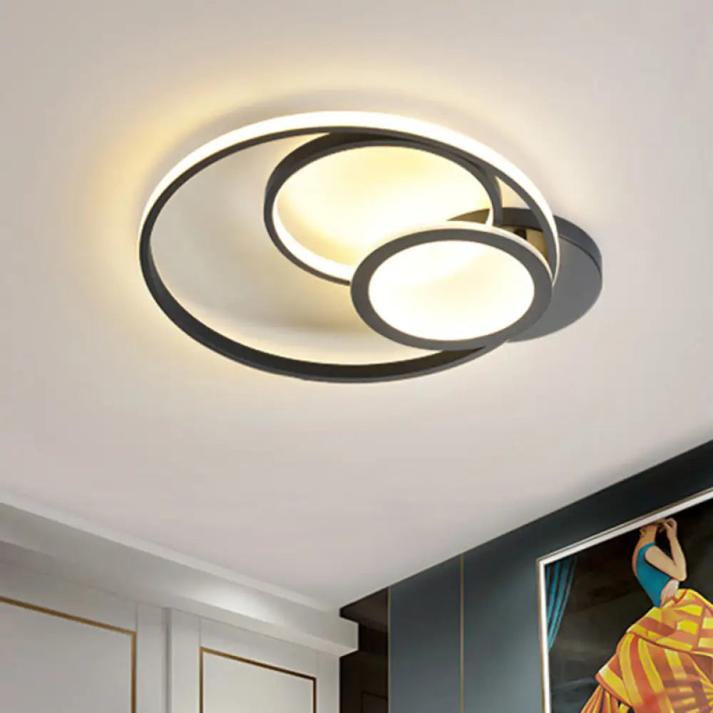 Acrylic Flush Mount Led Ceiling Lamp In White/Black - Modern Multi - Hoop Design Warm Light Black /