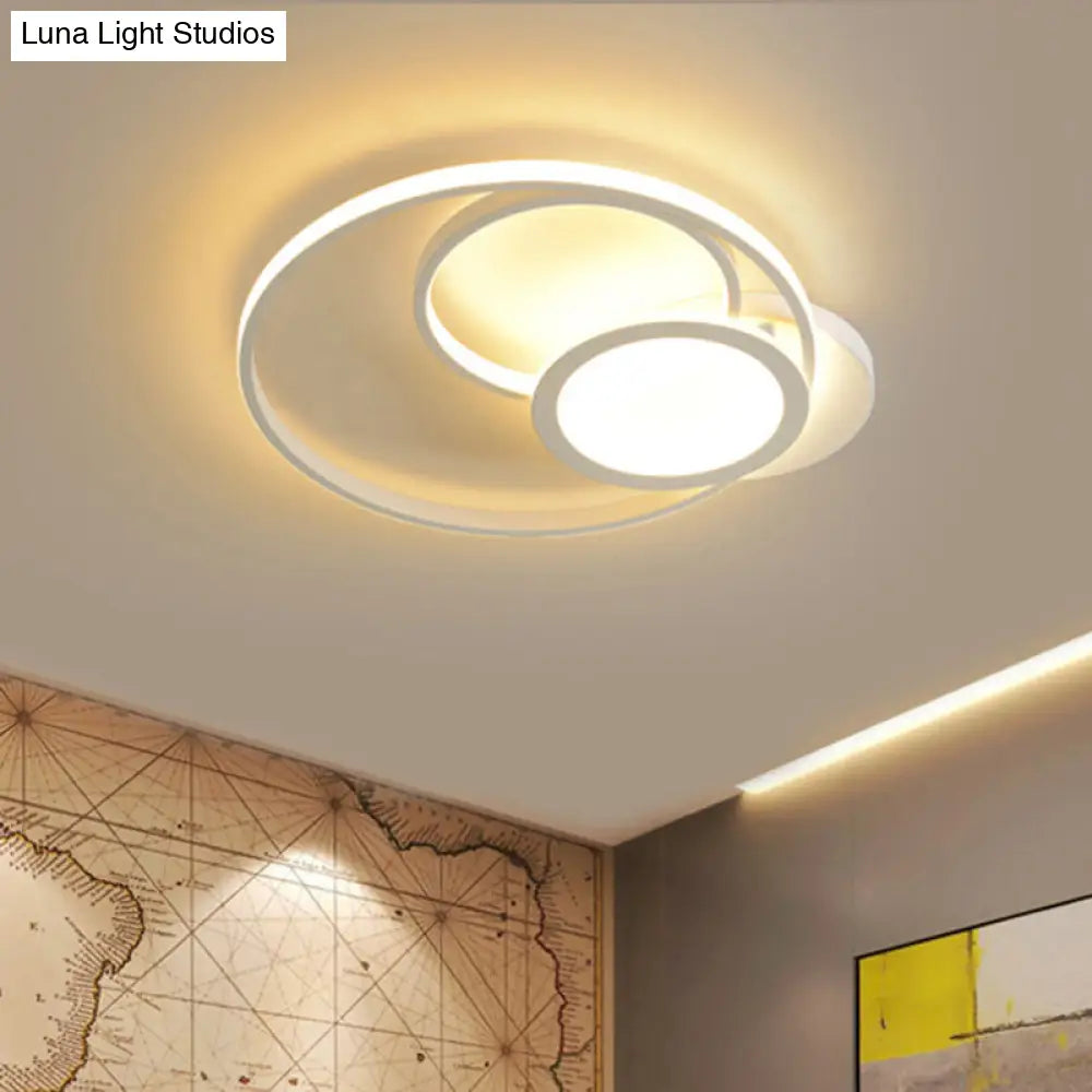 Acrylic Flush Mount Led Ceiling Lamp In White/Black - Modern Multi-Hoop Design Warm Light White /