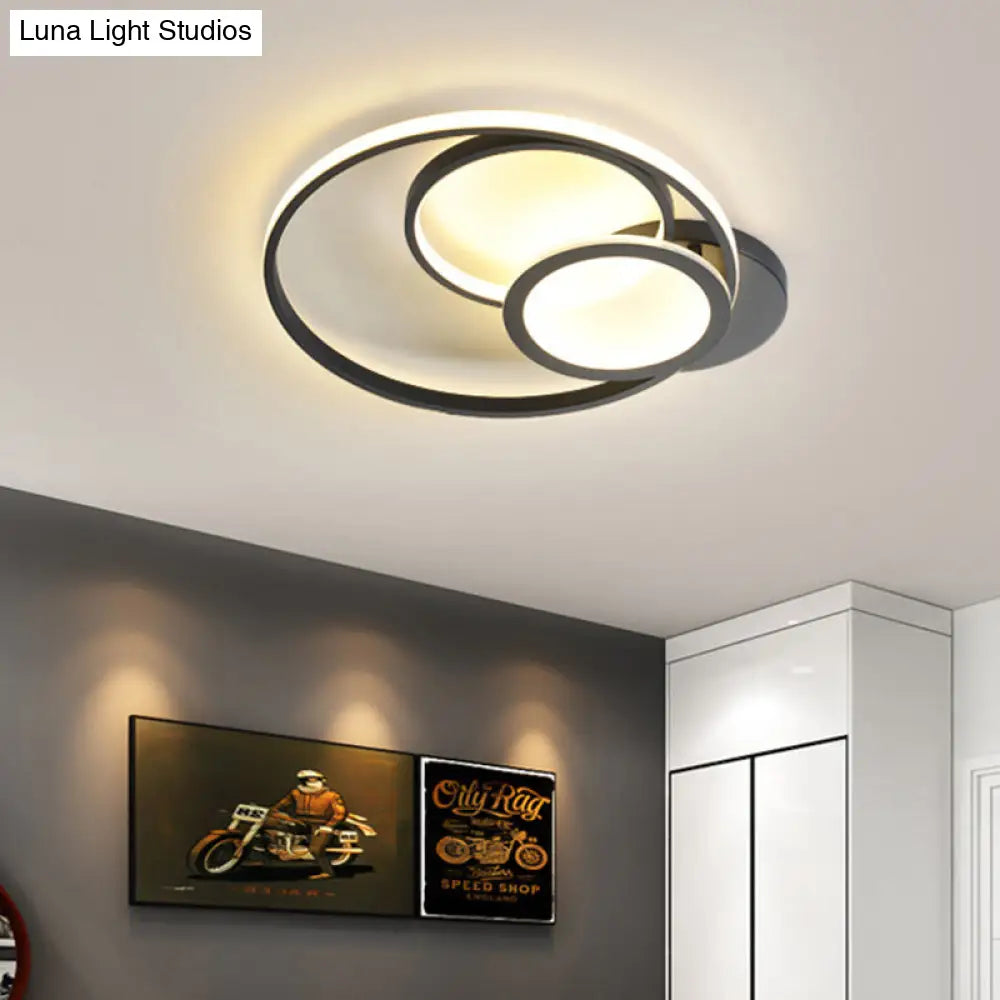 Acrylic Flush Mount Led Ceiling Lamp In White/Black - Modern Multi-Hoop Design Warm Light