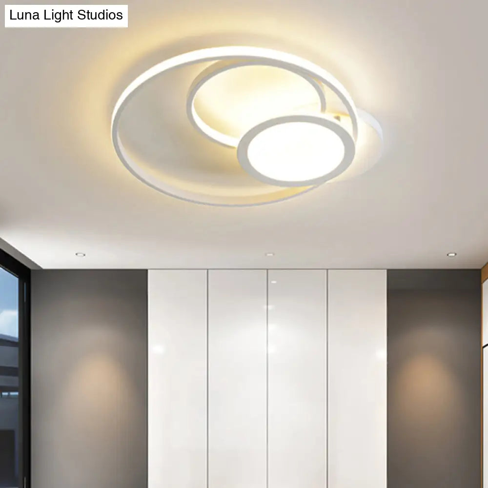 Acrylic Flush Mount Led Ceiling Lamp In White/Black - Modern Multi-Hoop Design Warm Light