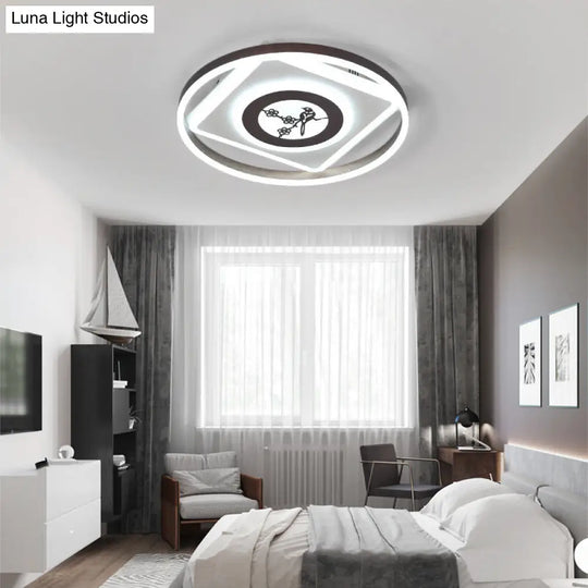 Acrylic Geometric Ceiling Mounted Light - 16/19.5 Wide Modern Coffee Led Flush In White Stepless