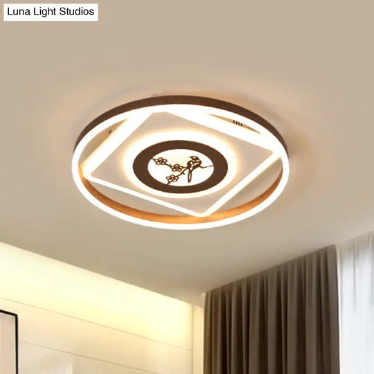 Acrylic Geometric Ceiling Mounted Light - 16/19.5 Wide Modern Coffee Led Flush In White Stepless