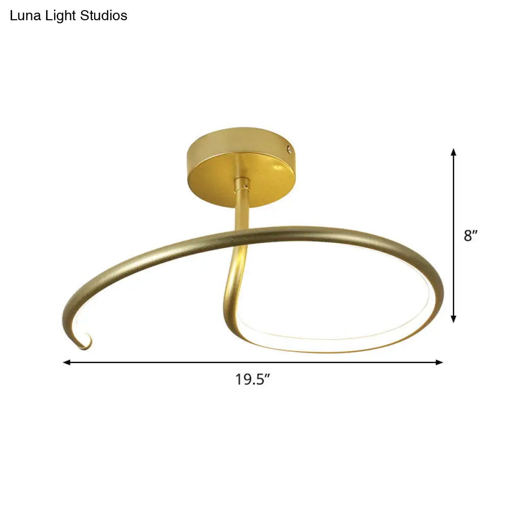 Acrylic Gold Finish Led Ceiling Flush Light - Curl Semi Mount Simplicity 16/19.5 Wide