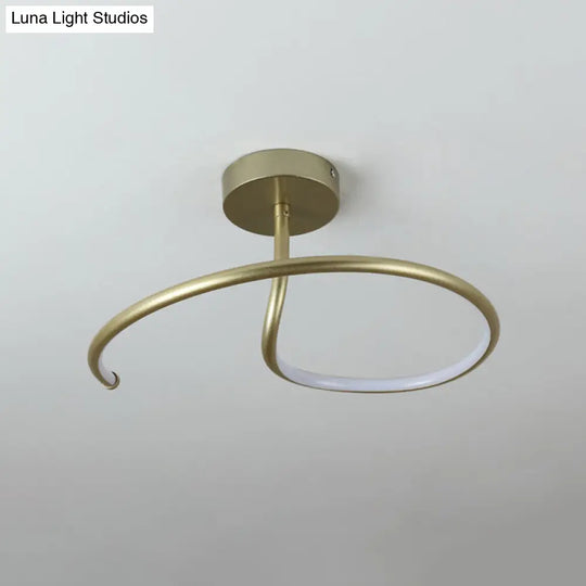 Acrylic Gold Finish Led Ceiling Flush Light - Curl Semi Mount Simplicity 16/19.5 Wide