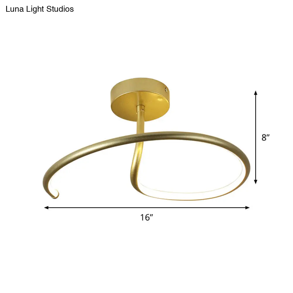 Acrylic Gold Finish Led Ceiling Flush Light - Curl Semi Mount Simplicity 16/19.5 Wide